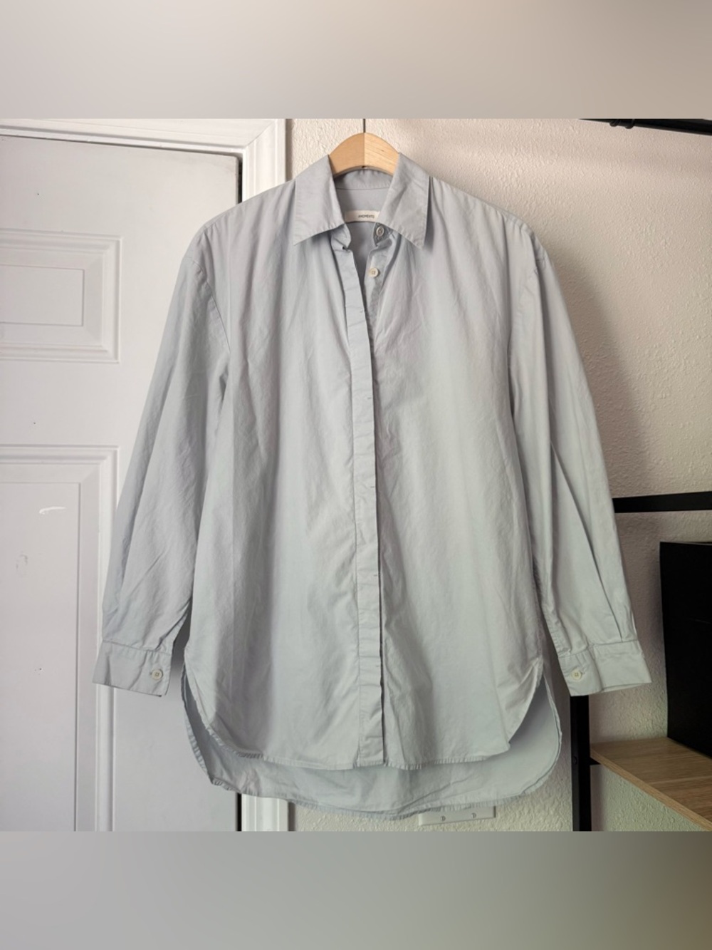 AMOMENTO light grey cotton long sleeve button up shirt